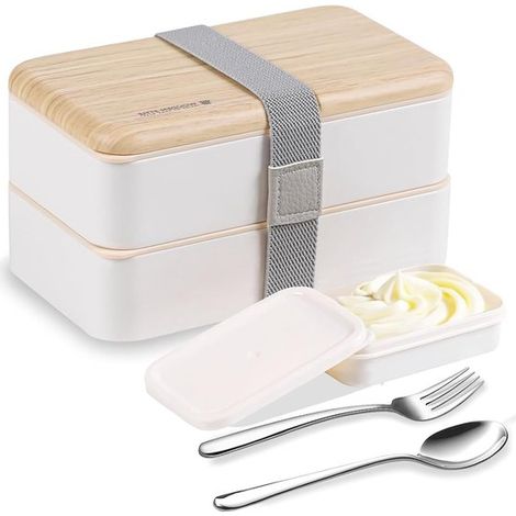 Juego de fiambrera Bento Box con separador y cubiertos de acero inoxidable para almuerzos y comidas japonesas con estilo. (1/5)