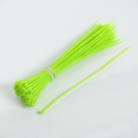 100 Collier de serrage cranté nylon vert fluo 2.5x200 pour auto