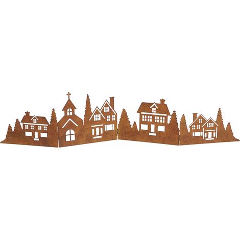 Deko Häuserzeile aus Metall klappbar 77 x 17 cm - rost - Weihnachtsstadt Silhouette zur Tischdekoration - Weihnachtsdeko Tischdeko für Weihnachten Weihnachtsstadt Skyline