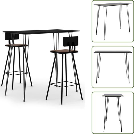 3-tlg. Bar-Set Schwarz - Esszimmerstuhl - Barhocker - Bartisch - Kücheninsel - Wohnzimmer Dekoration (1/5)