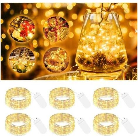 6er-Set LED-Lichterkette mit Batterie, klein, 2 m, 20 LEDs, silberner Draht, Mini-Lichterkette, batteriebetrieben, Mikrodraht, wasserdicht für Weihnachten, Hochzeiten, Partys, Lichtdekoration, warm (1/5)