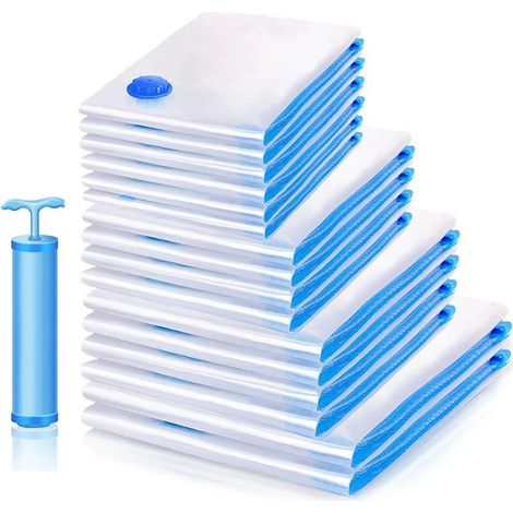 Lot de 8 sacs de rangement sous vide (2 jumbo, 2 grands, 2 moyens et 2 petits) avec valve hermétique et pompe manuelle, pour un gain de place optimal.-AquaForge