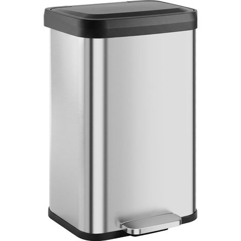 HOMCOM Pattumiera Rettangolare a Pedale 50L in Acciaio Inox, Argento (1/5)