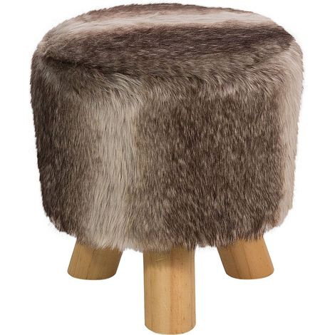 Reposapiés taburete de piel sintética marrón beige patas de trípode madera sala de estar rústico Topeka (1/5)