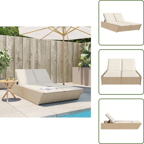 The Living Store Doppel-Sonnenliege mit Auflagen Beige Poly Rattan - Gartenmöbel (1/5)