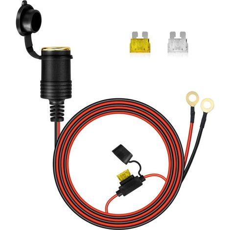 Allume Cigare Socket,Rallonge de prise allume-cigare 1.2M/3Mètres,avec Porte-Fusible À Lame 20A 25A,Imperméable Prise Allume-Cigare 12V-24V pour Bateau, Moto, Voiture (1.2M)