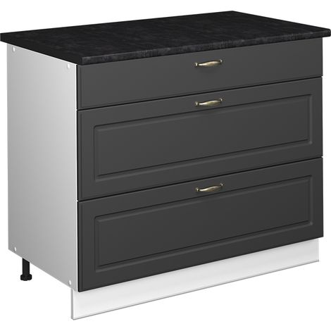 Küchenunterschrank Fame-Line, Anthrazit-Gold Landhaus/Weiß, 100 cm, AP Anthrazit, Vicco (1/5)