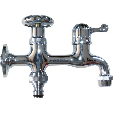 Rubinetto Doppio per Fontana da Giardino in Ottone Cromato con Attacco Rapido Morelli Double (1/2)