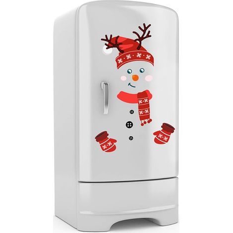 Applique Réfrigérateur - Décoration Noël Bonhomme De Neige - PVC Adhésif Réutilisable - Pour Frigo Armoire Porte Surface Lisse - 1 Pièce (1/5)