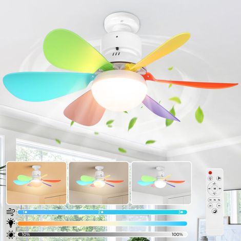 Deckenventilator mit Licht, 6 farbige Flügel, dimmbare LED-Beleuchtung (3 Farbtemperaturen), Fernbedienung, Garage/Wohnzimmer/überdachter Außenbereich (1/4)