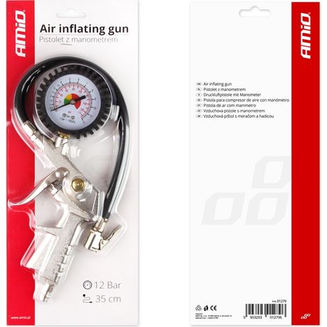 Pistolet de gonflage avec manomètre 12 bars AMIO-01279