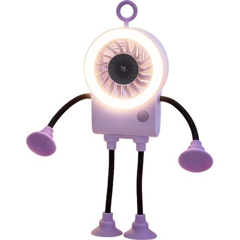 Mini ventilateur robot à ventouses – Ne glisse pas – Bras orientables – Flux d’air puissant – LED annulaire – Écran digital – Rechargeable – Pour télétravail, études, gaming, design – Look futuriste (1/4)