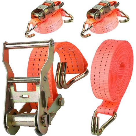 2 pièces Sangle à Cliquet Sangle D'arrimage - 5M x 38mm 2000 kg Sangles Arrimage à Cliquet avec Crochet Tendeur Sangles de Serrage pour Remorque Auto Caravane Vélo Déménagement (1/5)
