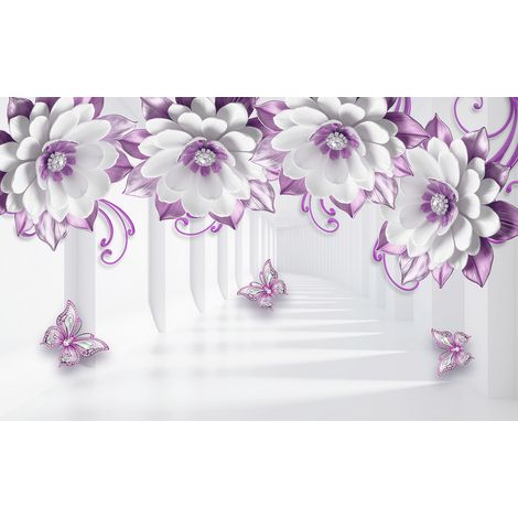 Papier peint panoramique - Fleurs 3D - 130 cm x 81 cm (1/2)