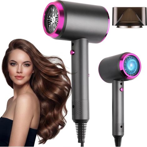Ionic Professional Hair Dryer, Lightweight and Silent Travel Hair Dryer, 1250 W Quick Drying with Concentrator, 3 Hot/Cold Settings, Ideal for Curly and Smoothing Hair (1/5)
