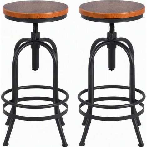 Lot de 2 tabourets de bar industriels rétro pivotants de 71,1 à 86,4 cm, chaises de cuisine extra hautes, hauteur réglable, entièrement soudés (noir) (1/5)