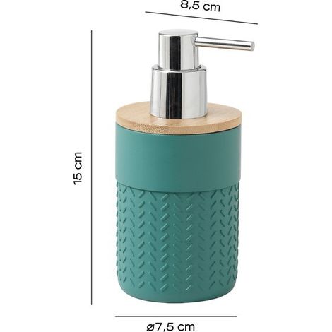 Dispensador de jabón Thea en resina y bambú verde/natural 15 x 8,5 x 7,5 cm (1/3)
