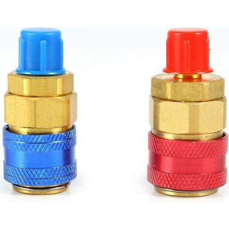 Coupleur Rapide Climatisation R134a - Raccord Évasé Mâle 1/4 Pouces - Côté Haut Rouge Côté Bas Bleu - Pour Système AC Automobile - Lot de 2 (1/5)