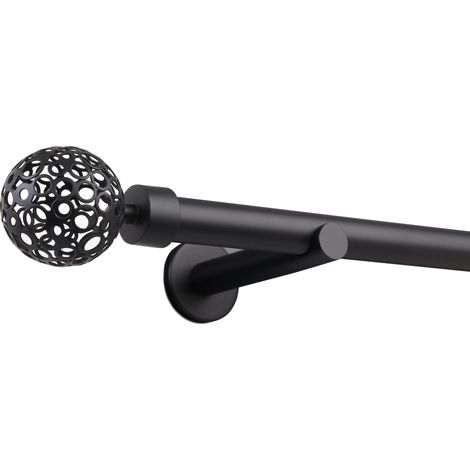 Gardinenstange auf Maß 25mm 1-läufig Schwarz-matt mit Kugel - Serie Style 120cm