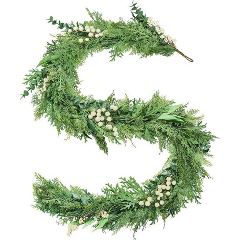 Weihnachtsgirlande 180cm mit Eukalyptus & weißen Beeren – Real Touch Girlande für Treppe, Kamin, Fenster