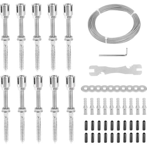 Climbing Plant Support Kit with 10 Wall Brackets and Cable 16 m x 3 mm, Vines Outdoor Stainless Steel 316, Wall Trellis for Garden Patio Fence (1/5)