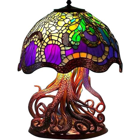 Pilzförmige Tischlampe aus Glas und Kunstharz, Nachttischlampe aus Buntglas im böhmischen Stil, Deko-Geschenkidee für Zuhause