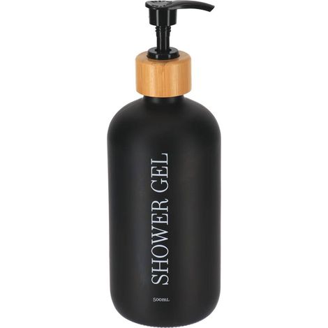 Distributore di gel doccia in vetro di bambù da 500 ml - nero opaco - Tendance