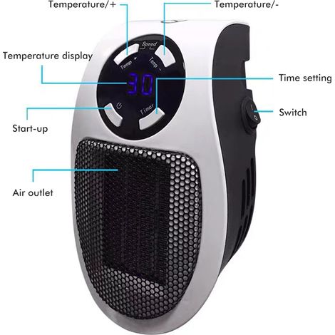 Mini chauffage d'appoint pour la maison, petit chauffage à air chaud de bureau, chauffage multifonctionnel blanc, norme américaine 110 V avec télécommande (1/5)