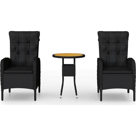 Ensemble Table + 2 chaises de bistro - Table à manger avec Chaises Résine tressée Noir BV297095 - BonneVie (1/5)
