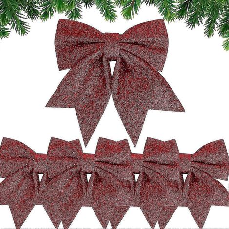 Lot de 5 nœuds en ruban de Noël de 24 cm, grands nœuds décoratifs pour Noël. (1/4)