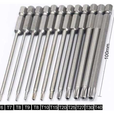 Jeu de 11 embouts Torx longs pour tournevis et outils électriques KLB (1/4)