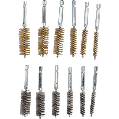 Ensemble de 12 brosses de nettoyage pour alésage - Fil de nettoyage en acier inoxydable 304 et laiton pour perceuses électriques, nettoyage des ports, tubes, roulements et autres pièces. (1/5)