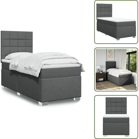 Boxspringbett mit Matratze Dunkelgrau 90x190 cm Stoff - Boxspringbett - Doppelbett - Bettenrahmen - Matratze - Nachttisch (1/5)