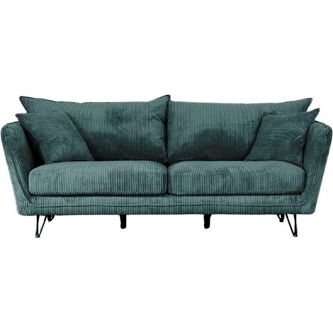 Canapé 3 places velours côtelé bleu pieds métal 204cm HASTING Casita (1/2)