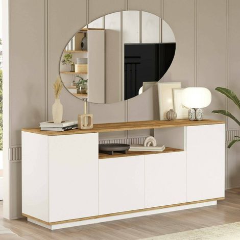 Dmora - Kommode Nekkar, Wohnzimmerbuffet, Wohnzimmer-Sideboard, Moderne Küchen-Speisekammer, 180x45h75 cm, Eiche und Weiß, mit verstärkter Verpackung (1/5)