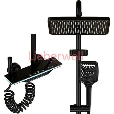 950-1350mm YJYAJIE Bathroom Faucet Set with Digital Shower System and LED Display for Bathtub and Shower, Hot and Cold Water Control, Black, (1/5)