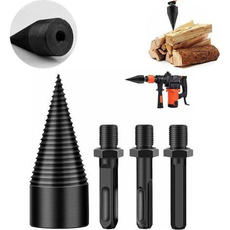 Holzspalter, Holzspalter, Hochleistungsbohrer, Kegelschraube, feuerleitender Feuerspalter, Kegelschraubendreher, Brennholzschneidwerkzeug mit Sechskantschaft, Vierkantschaft, Rundschaft (32 mm). (1/4)
