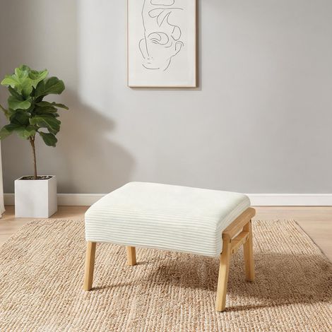Pouf coloris blanc crème en polyester Gummiholz 70 x 46 x 40 cm (1/5)