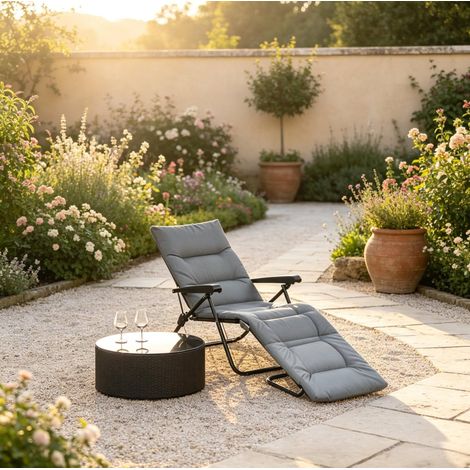 Chaise pliante inclinable grise avec dossier réglable OKWISH (1/5)
