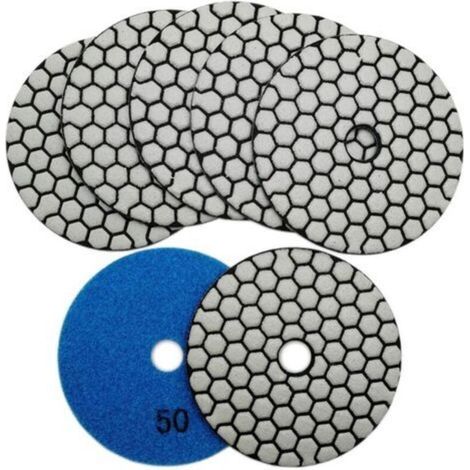 7Pcs Disque Diamant de Polissage 4"/100mm Sec Diamant Polissage Pads pour Marbre, Granite, Pierre, Béton (50) (1/5)
