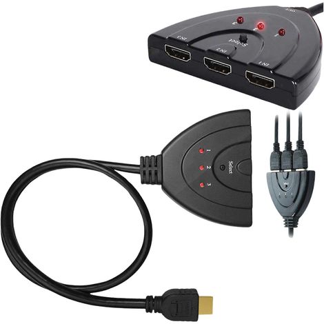 Boîtier commutateur/distributeur HDMI à 3 ports, compatible Full HD 1080p, avec téléviseurs, consoles PS4 et systèmes home cinéma. (1/5)