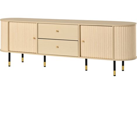 Mobile TV basso ovale 180x40x58 cm effetto legno naturale con 2 cassetti e 2 ante HOMVRA (1/5)