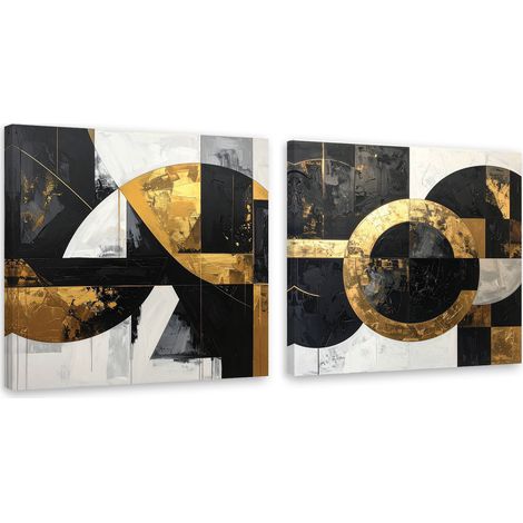 Set de tableaux sur toile Cercles et formes noir et or 2 x 20x20 (1/4)