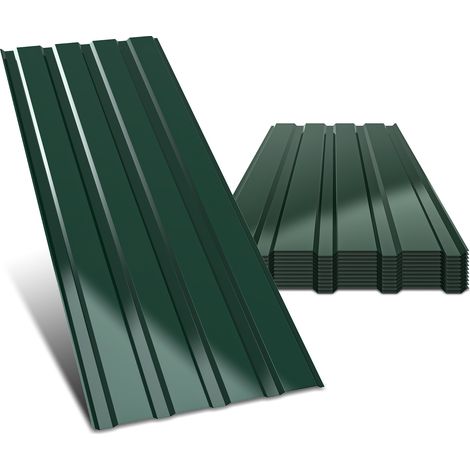 Jiubiaz Panneaux de couverture en acier galvanisé, lot de 12, 129 x 46 cm, 0,25 mm, vert, pour toit de cabanon et entrepôt (1/5)