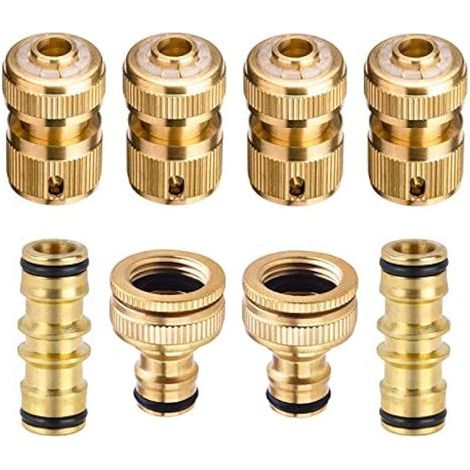 Lot de 8 raccords rapides en laiton pour robinet de jardin, filetage femelle de 1,9 cm, extrémité de tuyau de 1,2 cm, double mâle de connexion rapide pour le jardinage (1/5)