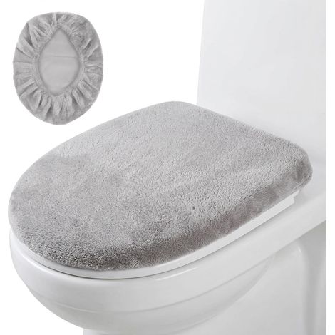 Housse Abattant De WC, Élastique Ajustable pour Abattant WC, avec Découpe en Microfibre Douce, Anti-Poussière, s'adapte À La Plupart des Couvercles De Toilettes, Gris (1/5)