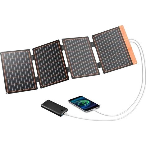 Pannello solare pieghevole, caricabatterie solare portatile da 40 W IP67 con 2 porte USB (A/C) QC 3.0 per smartphone, power bank, fotocamera, viaggi e sopravvivenza. (1/4)