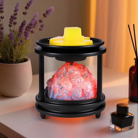 Brûleur à Parfum Électrique 3 en 1, Lampe Aromatique avec LED Effet Feu de Camp, Compatible Cires et Huiles Essentielles - pour Décoration et Cadeau - Motif corail (1/5)