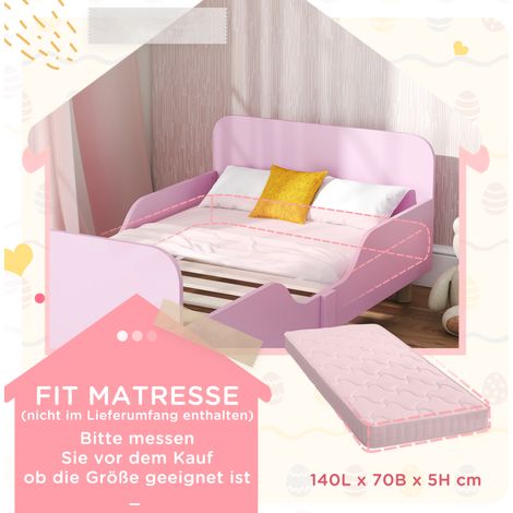 Cadre de lit pour enfant, lit simple avec barrière de sécurité, structure en MDF pour chambre de fille, teinte rose, sans matelas