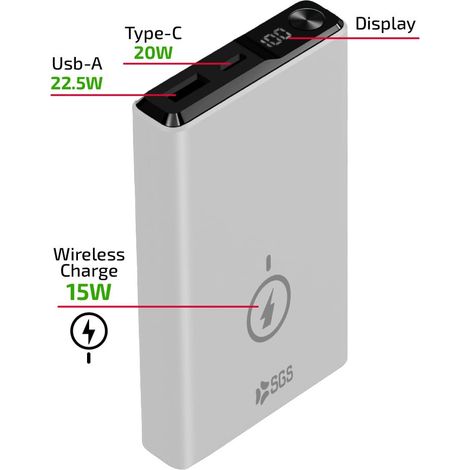 SGS Communication Powerbank Alluminio 10000 mAh Wireless MagSafe Output 15W USB-A USB-C
